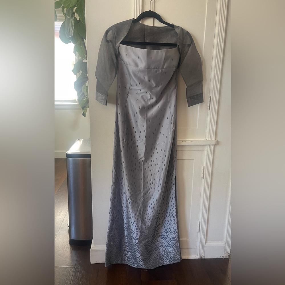 Selia Yang Elegant Light Grey/Purple Strapless Sequined Dress With Organza Cover